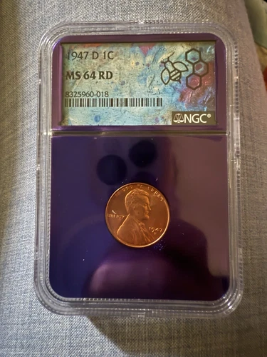 1947-D 1C RD Lincoln Cent – NGC Certified *MS64RD*