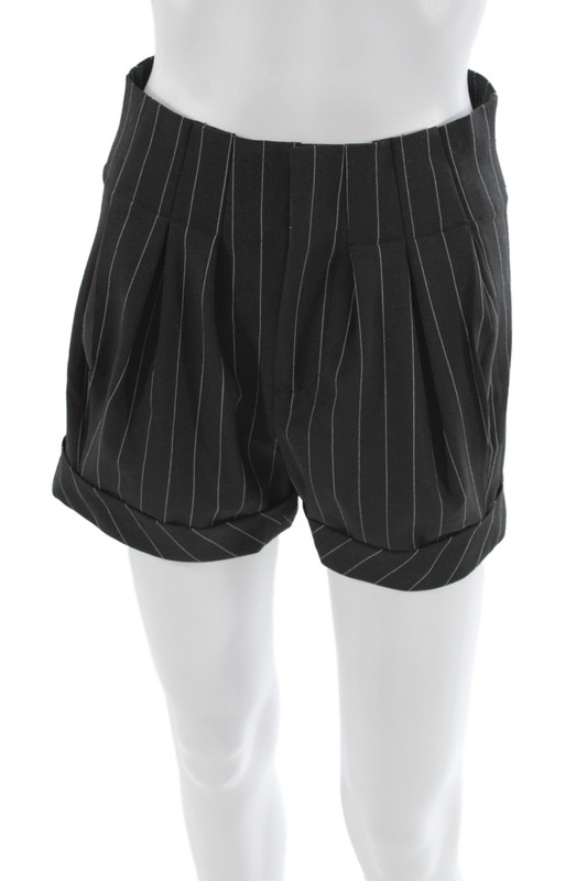 Alice + Olivia Womens Paperbag Pinstripe Black Shorts Zip Size 0
