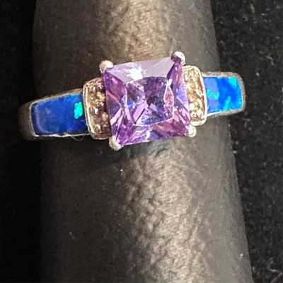 Anne Klein Ring 925 Silber mit Amethyst und blauem Opal & Diamantsplitter, Größe 6