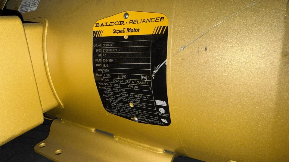 BALDOR 3709T General Purpose Motor  7.5 HP 230/460V AC RPM3520 Frame213TC - Image 3 of 3