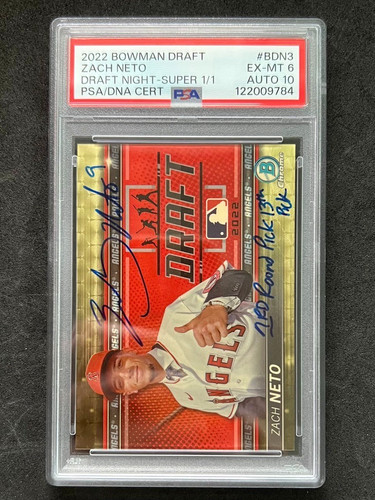 2022 Bowman Draft #BDN3 Zach Neto Superfractor Inscription Auto 1/1 PSA 6
