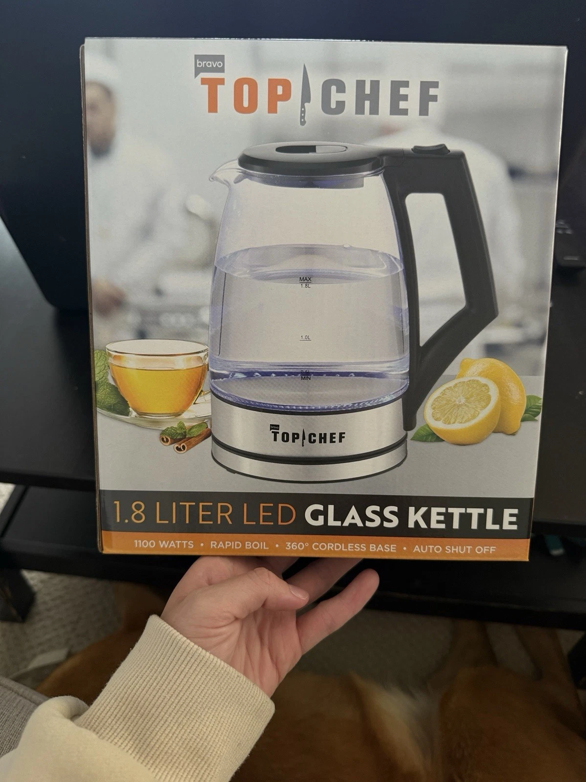 Top Chef Electric Kettle, 1.8L Glass Tea Kettle W Blue LED Light,Auto Shut-Off