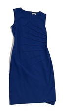 Calvin Klein Sheath Dress 4 Knee Length Tank Sleeve Side Scrunch Blue Zip