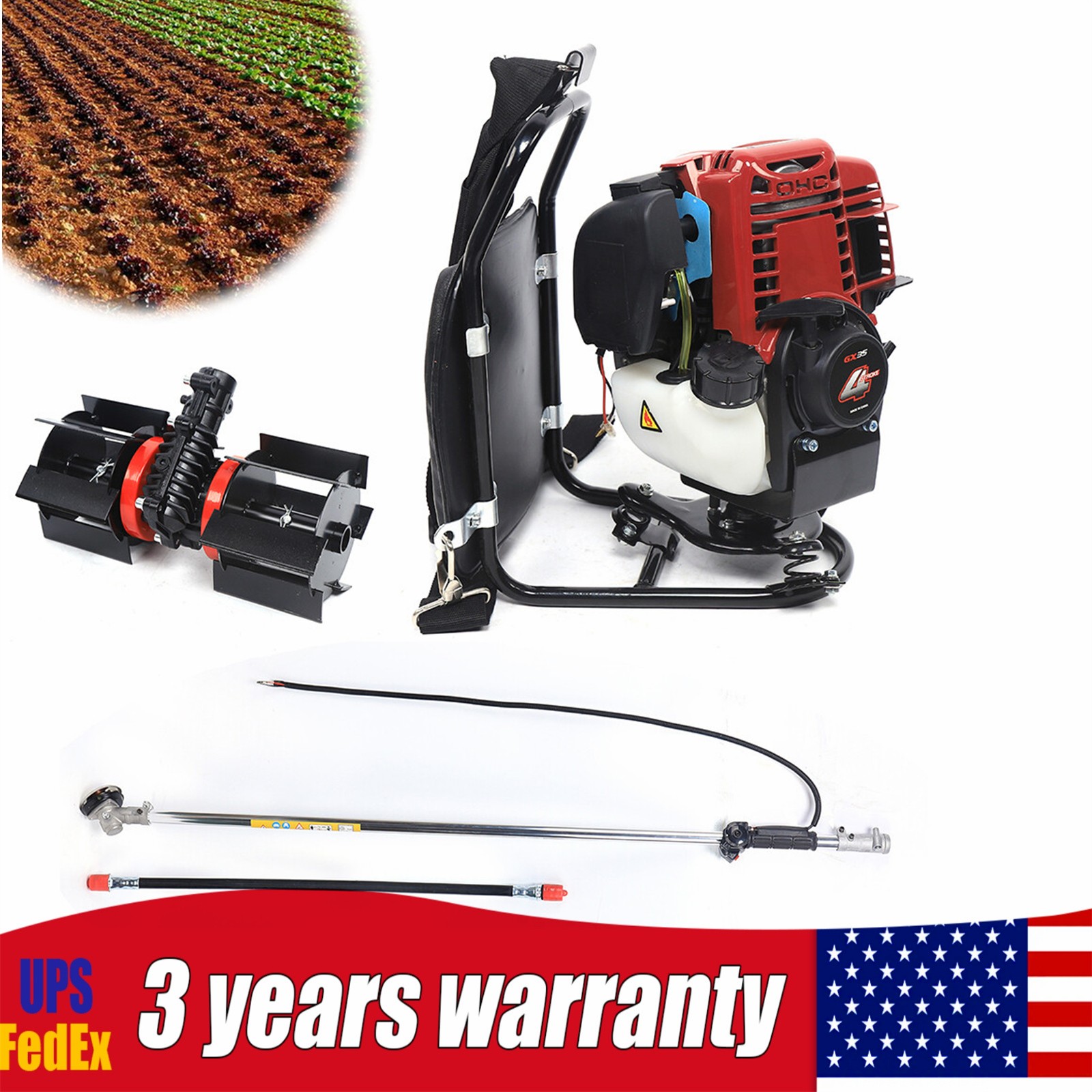3 in 1 35.4CC 4 Stroke Backpack Gas Garden Brush Cutter Grass Trimmer Lawn Mower