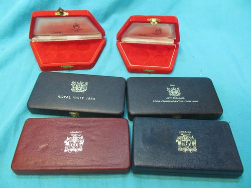 6 EMPTY COIN PRESENTATION BOXES UAR CAIRO JAMAICA ROYAL VISIT 1970 COOK COMMEM