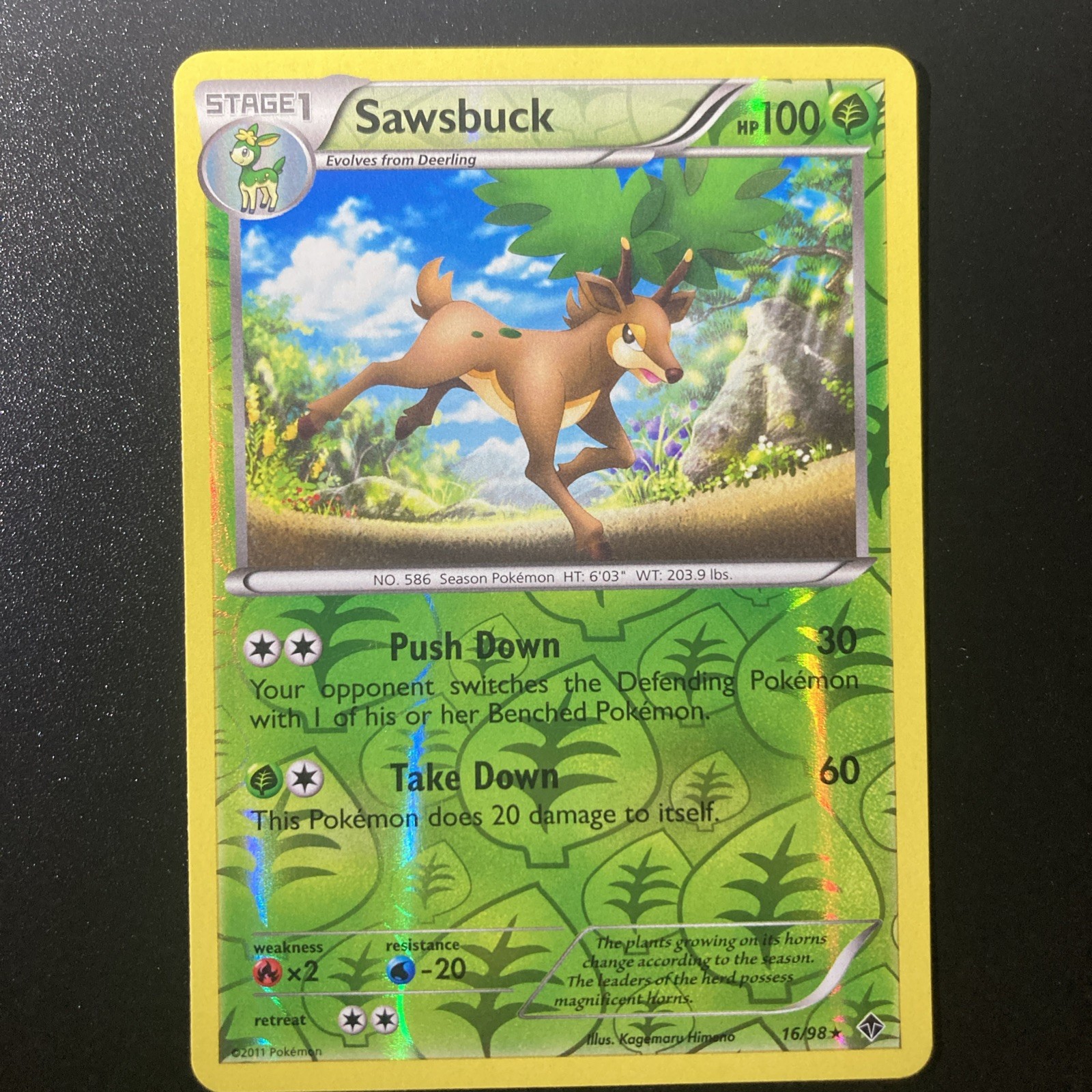 Sawsbuck 16/98 Rev Reverse Holo BW Emerging Powers Pokemon NM