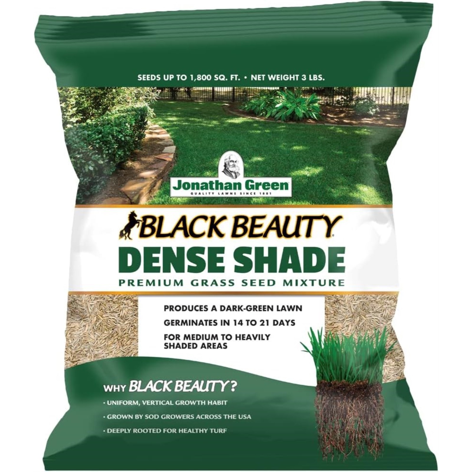 Jonathan Green Black Beauty Dense Shade Premium Grass Seed Mix, 3lbs