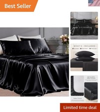 Elegant Black Satin Sheets Set - 4 Piece Queen Size with Deep Pocket Fitted