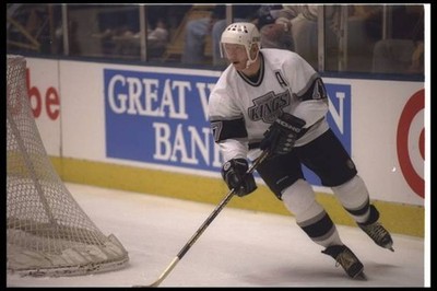 Rightwinger Jari Kurri Los Angeles Kings moves the puck v Vancouve- Old Photo