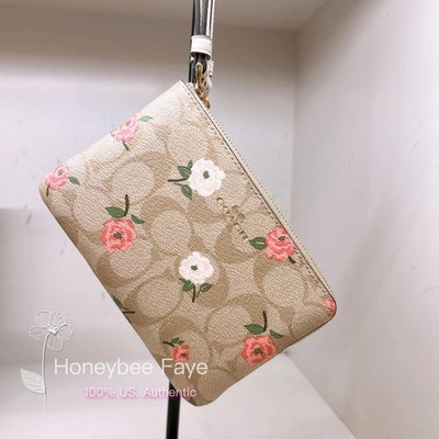 NWT Coach Corner Zip Wristlet With heart /Floral/mickey Print | eBay