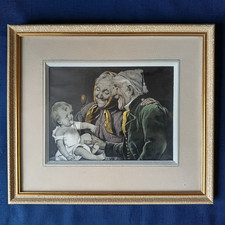 TABLEAU SOIE TISSEE SAINT ETIENNE NEYRET ? COUPLE DE VIEILLARDS A L'ENFANT