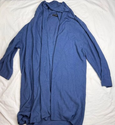 Peruvian Connection Open Front Long Silk Cardigan Blue Color A040724