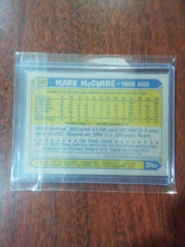 1987 Topps - Mark McGwire #366 cartão de beisebol autografado!!!! - Imagem 2 de 2