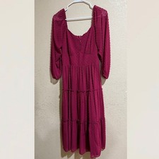 J. Crew Burgundy Tiered Swiss Dot Midi Dress Size 4T tall