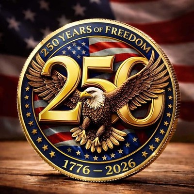 USA 250 Years Of Freedom Coin, Patriotic Eagle Anniversary Collectible Gift