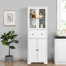 Modern Storage Cabinet Wood Kitchen Pantry Cupboard with 4 Shelves and Drawer