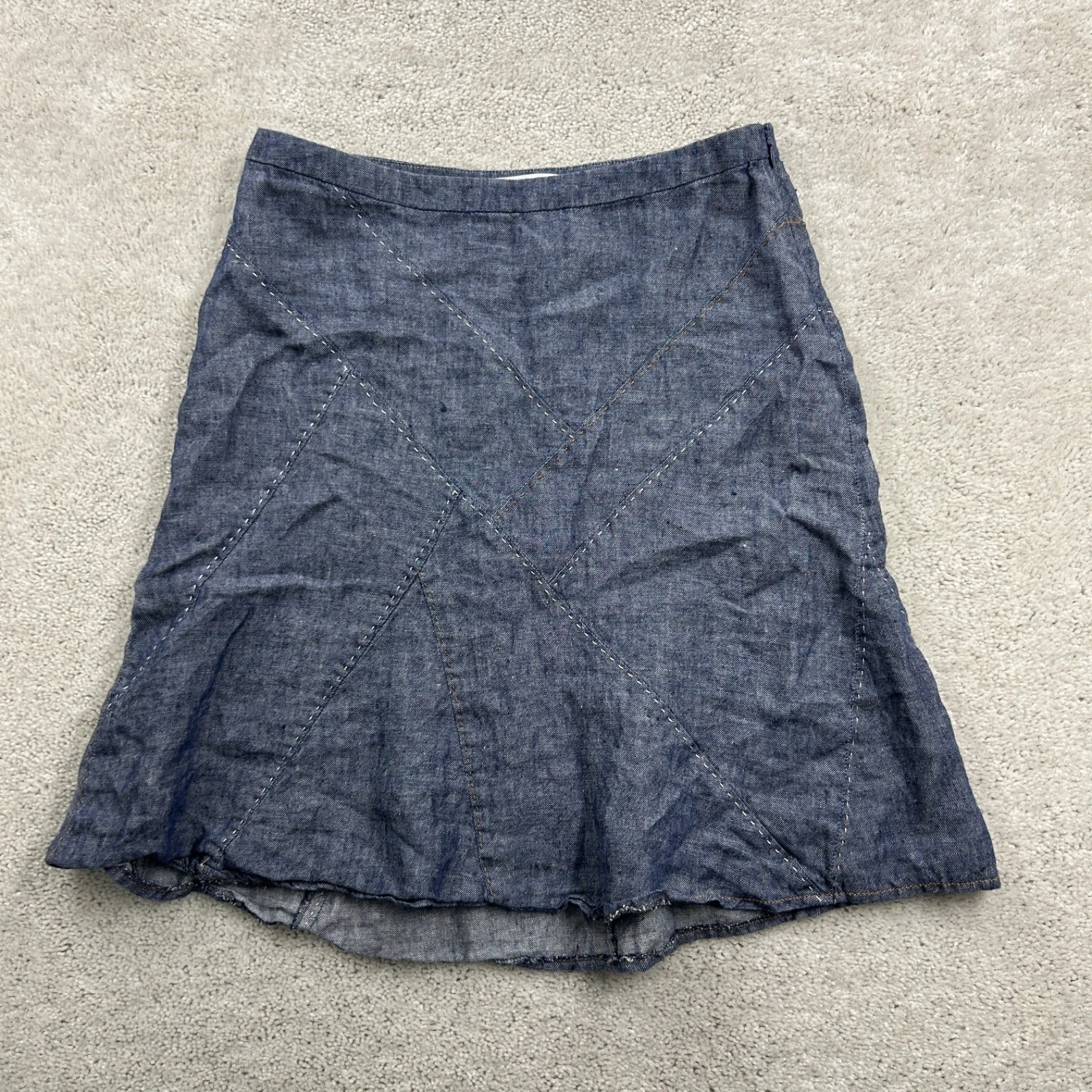 Cabi Skirt Womens Size 6 Blue 100% Linen Tulip Midi Side Zip Flat Front Stitched