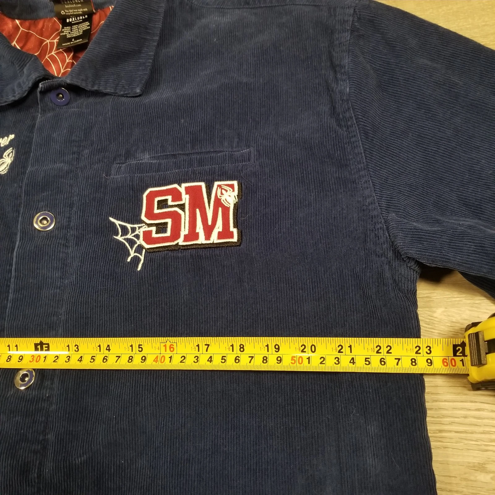 Marvel Spiderman Embroidered BoxLunch Corduroy Web Lined Chore Jacket Mens Large image 8