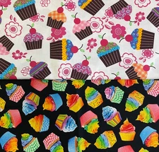 Fabric Cupcake Birthday Cake Party Food Dessert Prints 100% Quilt Cotton BTY NEW