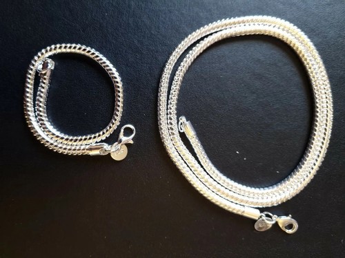 925 STERLING SILVER FILLED 24" 4MM WIDE NECKLACE/BRACELET SET & FREE GIFTBOX.