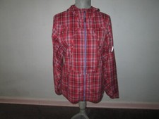 New Women's Exofficio Red Plaid Hooded Lightweight Windbreaker Jacket Size S/p