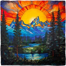 Wyoming Traders Wild Rag Teton Burst Cowboy Print 100% Silk Scarf - 34.5"