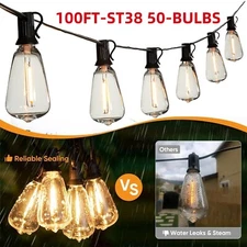 100Ft LED String Lights with 50pcs Shatterproof Bulbs for Outdoor Patio, Garden