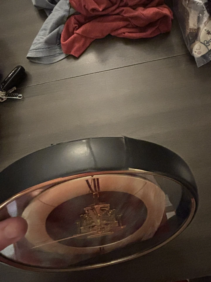 Reloj de Pared Vintage Años 80 Seiko Esqueleto Movimiento Visible QAX201G Oro Funciona Foto 3 de 4