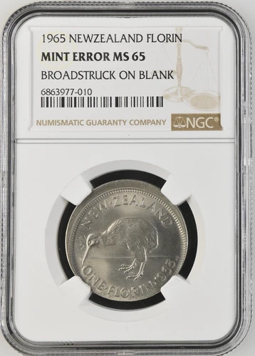 New Zealand - 1965 - Florin - Major Error Broad Struck - KM28 - NGC MS65