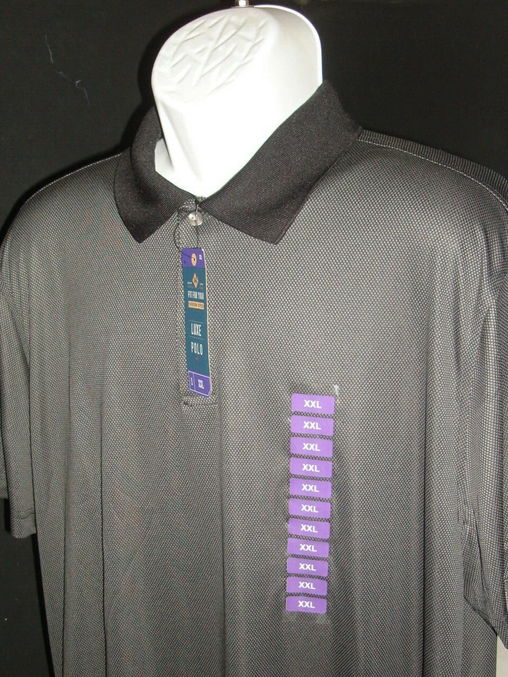 NWT MEMBERS MARKLUXE POLO GRAY/BLACK 100% POLY S/S POLO SHIRT SZ. 2XL NO LOGOS - Image 3 of 4