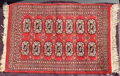 Antique Royal Bokhara Red Floral Hand Knotted Wool Rug Carpet 24x36''