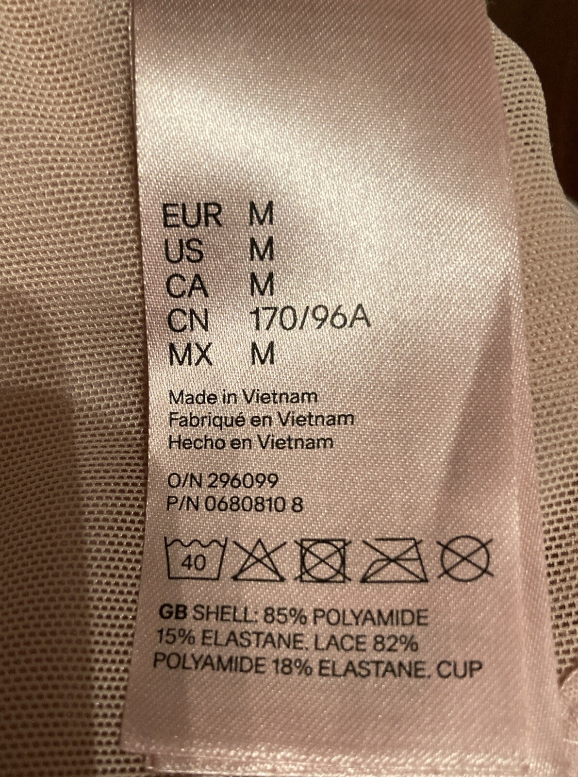 H&M Sz M Front Closure Bra Light Pink Lace Soft Floral Wireless Adjustable Strap thumbnail 14