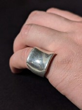 Vintage Concave Curved Sterling Silver Ring Chunky Wide Plain Band Size O / 7