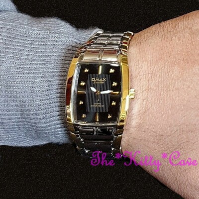 OMAX HBK841 Silver & Gold Plt S.Steel Epson Seiko Movt 2tone Lupah Tonneau Watch