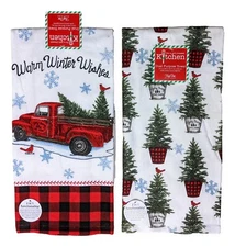Set of 2 TREE FARM Truck & Tree Christmas Kitchen Towels by Kay Dee Designs