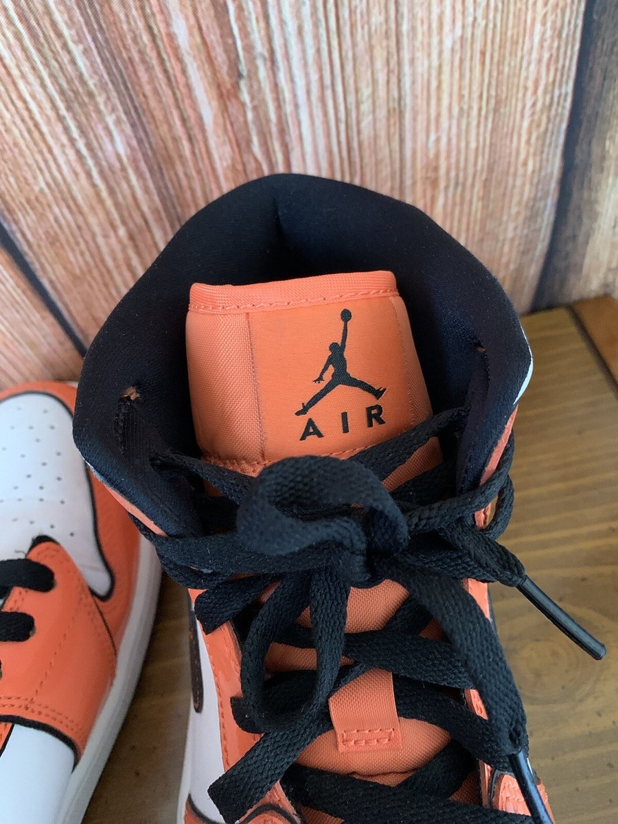 Men's Nike Air Jordan 1 Orange & White Gloss Hi Top Shoes Men's Nike Air Jordan 1 Orange & White Gloss Hi Top Shoes
