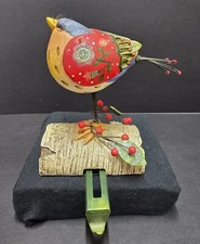 Bird Wreath Christmas Stocking Hanger Holder Painted w/Long Eyelashes Beautiful 