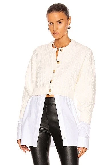 NWT Alexander Wang Bi Layered Cable Knit Cardigan Sweater Oxford Shirt S
