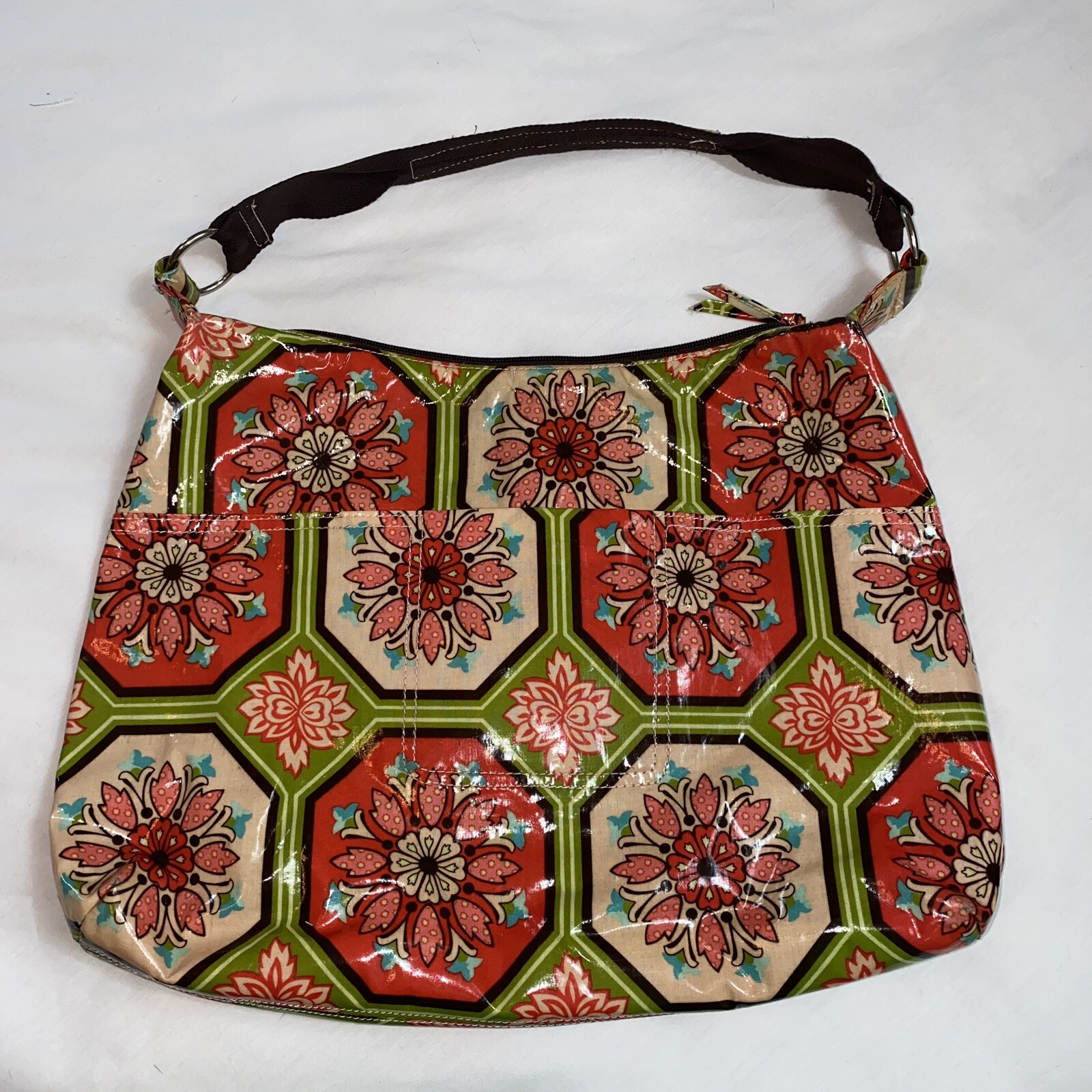 Braciano Vinyl Coated Purse Tote Pink MultiColored Floral Pattern eBay