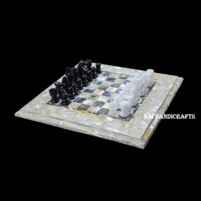 Eye Catching Marble Chess Set Shell Inlay Vintage Chess Board Queen Gambit Chess
