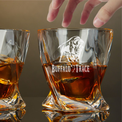 Custom Engraved Buffalo Trace Whiskey Glass   10 oz Twisted Rocks Glass New