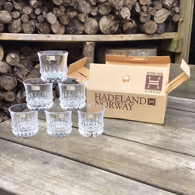 Vintage Hadeland Norwegen Voll Bleikristall 15cl Diamant Whisky Spirituosen Gläser x6