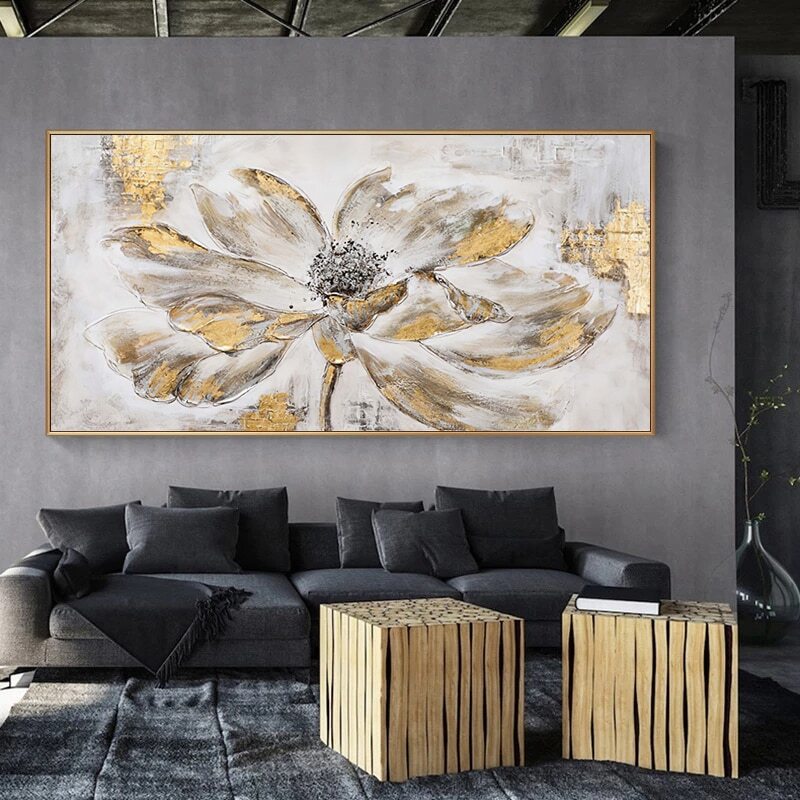 Canvas Painting Golden Flower Abstract Canvas Wall Art Home Decor