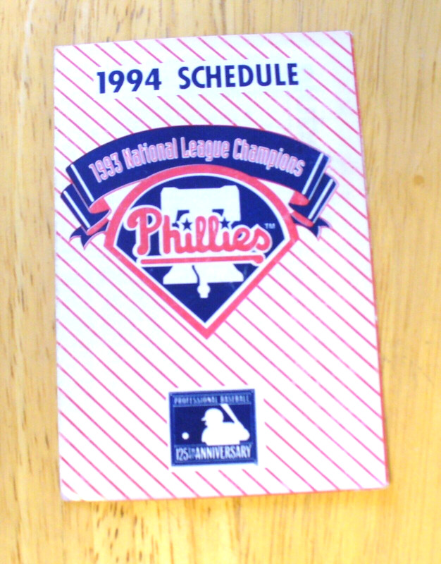 MLB - Philadelphia Phillies 1994 Pocket Schedule  "1993 NL Champions" - GOOD