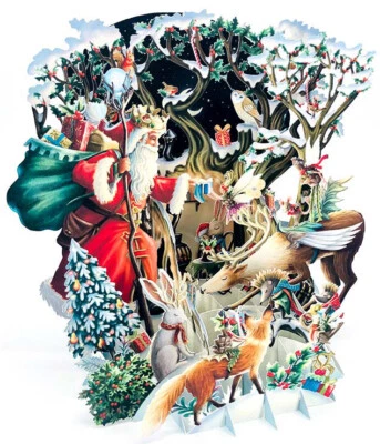 ME & MCQ Notes & Queries Woodland Santa 3D Pop Up Laser Cut Christmas Card