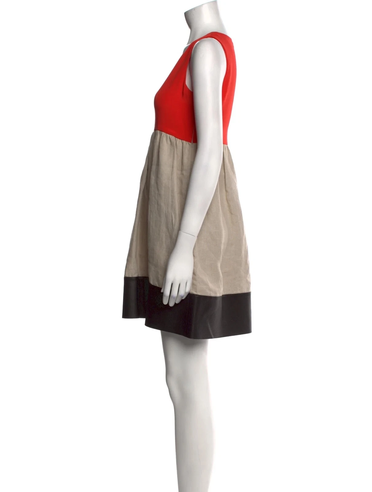 Mini abito Celine x Phoebe Philo colorblock seta lino collo alto bordo pelle 36