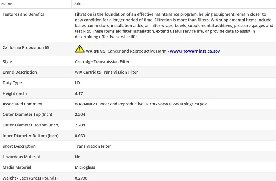 Filtro de aceite tipo OEM WIX para Oldsmobile Cutlass Cruiser 1987-1989 V6-2,8 L Foto 3 de 4