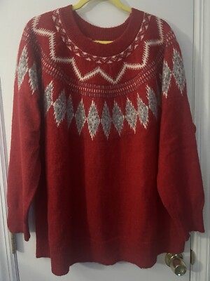NEW! Women s Croft&Barrow Red Diamond Fairisle Sweater - Plus Size 3X - SOFT!