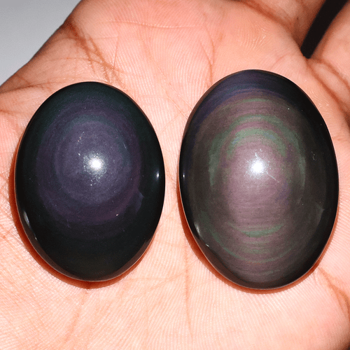 Set 2 PC Natural Rainbow Obsidian Hi-Quality Collectible Oval Crystal Palmstones - Picture 11 of 12