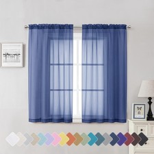 Lecloud Royal Blue Sheer Curtains 54 Inch 42"W x 54"L Pack of 2 ,